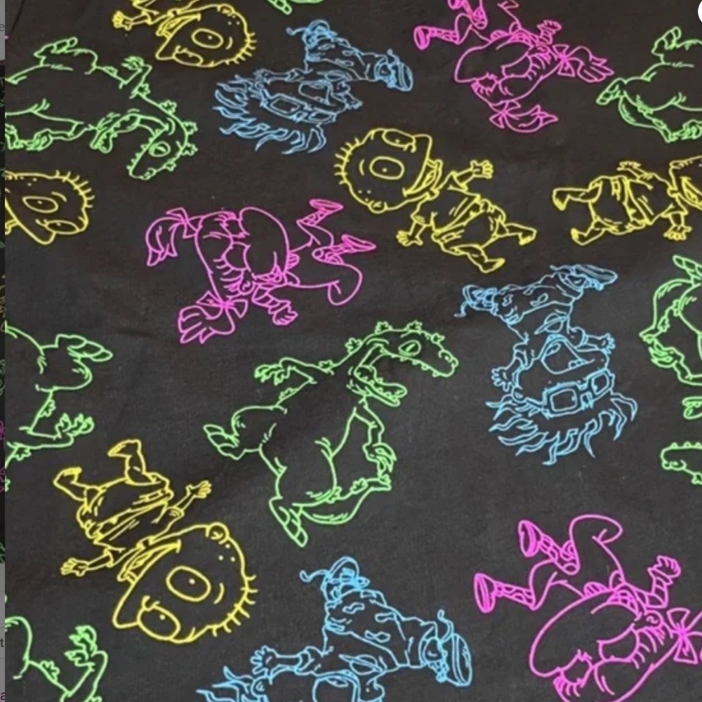 Rugrats Shirt Mens Large Black Neon‎ All Over Print Nickelodeon Cartoon Tee - Picture 10 of 11
